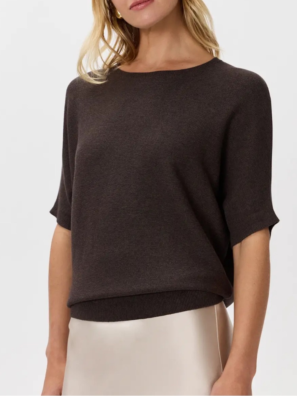 Quince Dark Brown Short Sleeve Knit Top